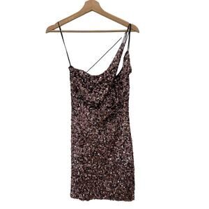 ASTR The Label Rose Pink Sequin One Shoulder Party Dress L NWOT